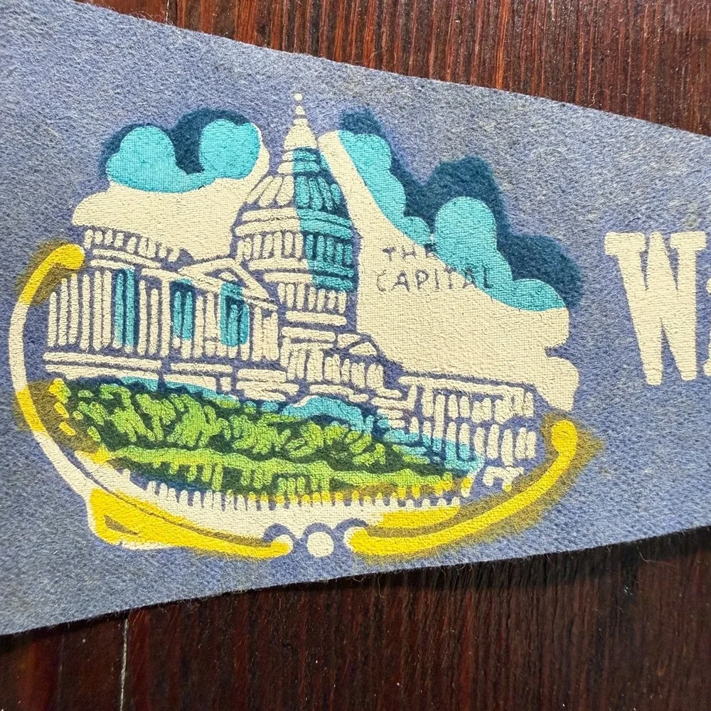 VTG 1960s Washington DC Felt Pennant Blue Capitol Building